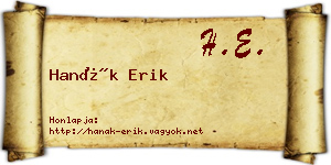 Hanák Erik névjegykártya